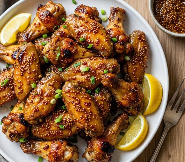 Sweet and Tangy Mustard Brown Sugar Glazed Wings