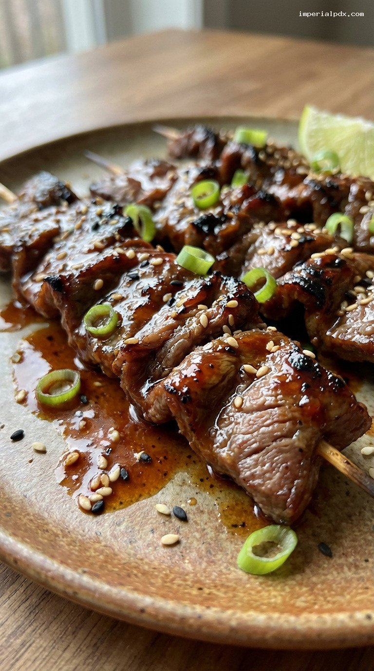 Sweet-Heat Korean BBQ Beef Skewers (Soy-Garlic-Gochujang) – Closeup