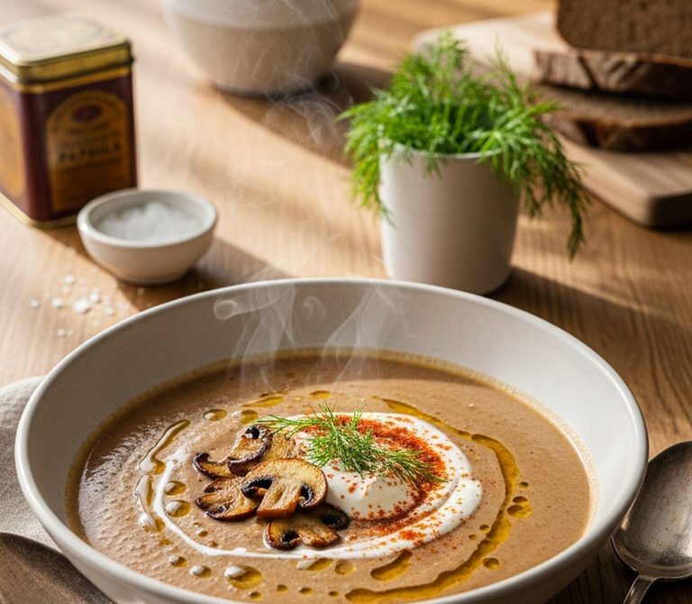 Tangy Hungarian Mushroom Soup with Paprika and Dill