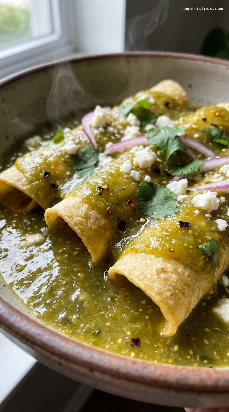 Tangy Tomatillo Salsa Verde Mexicana for Enchiladas – Closeup