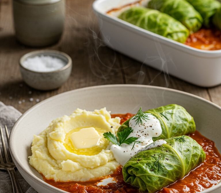 Tender Golubtsy Cabbage Rolls in Tomato Sour Cream Sauce