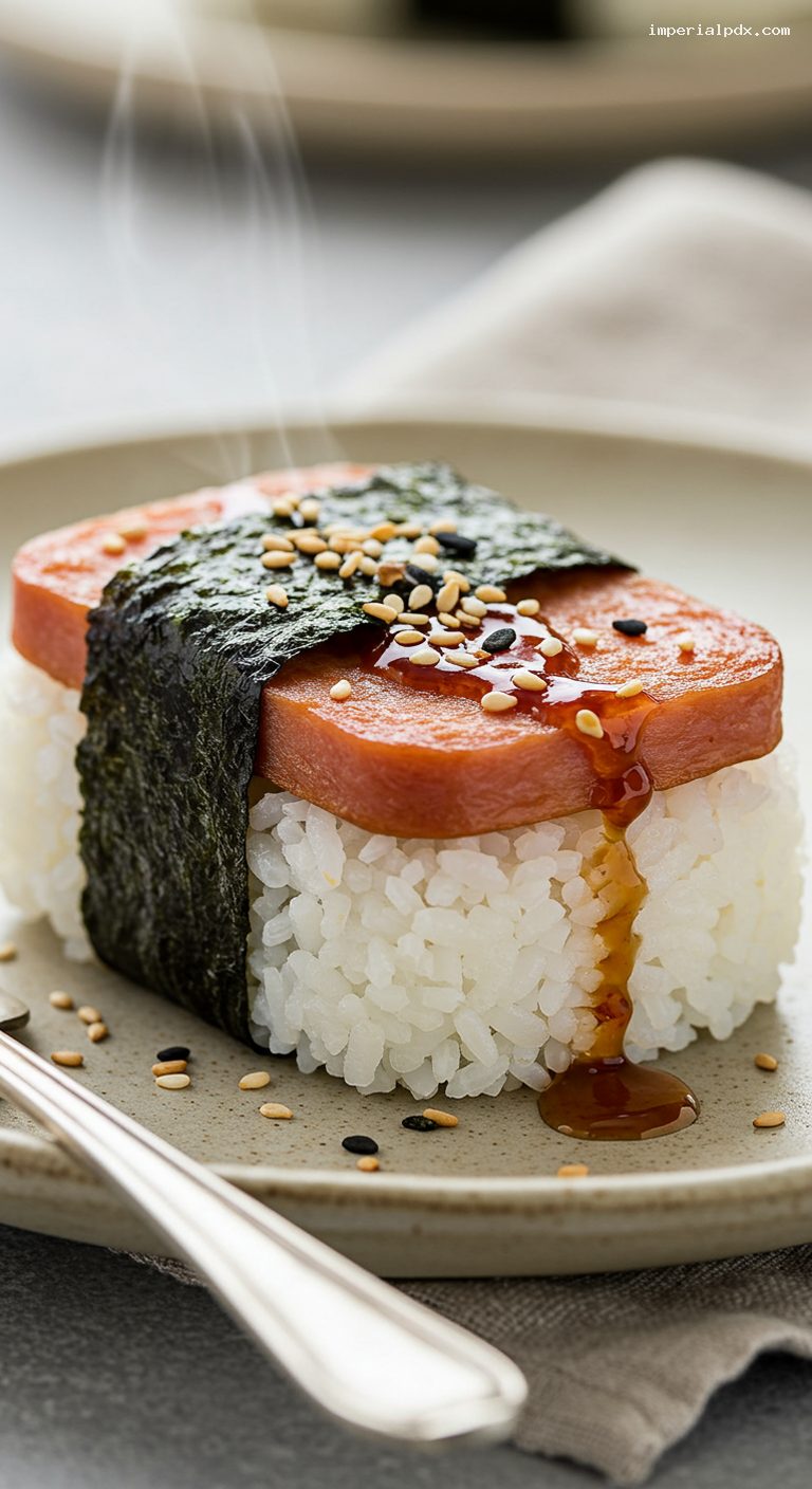 Teriyaki Spam Musubi with Furikake and Nori – Closeup