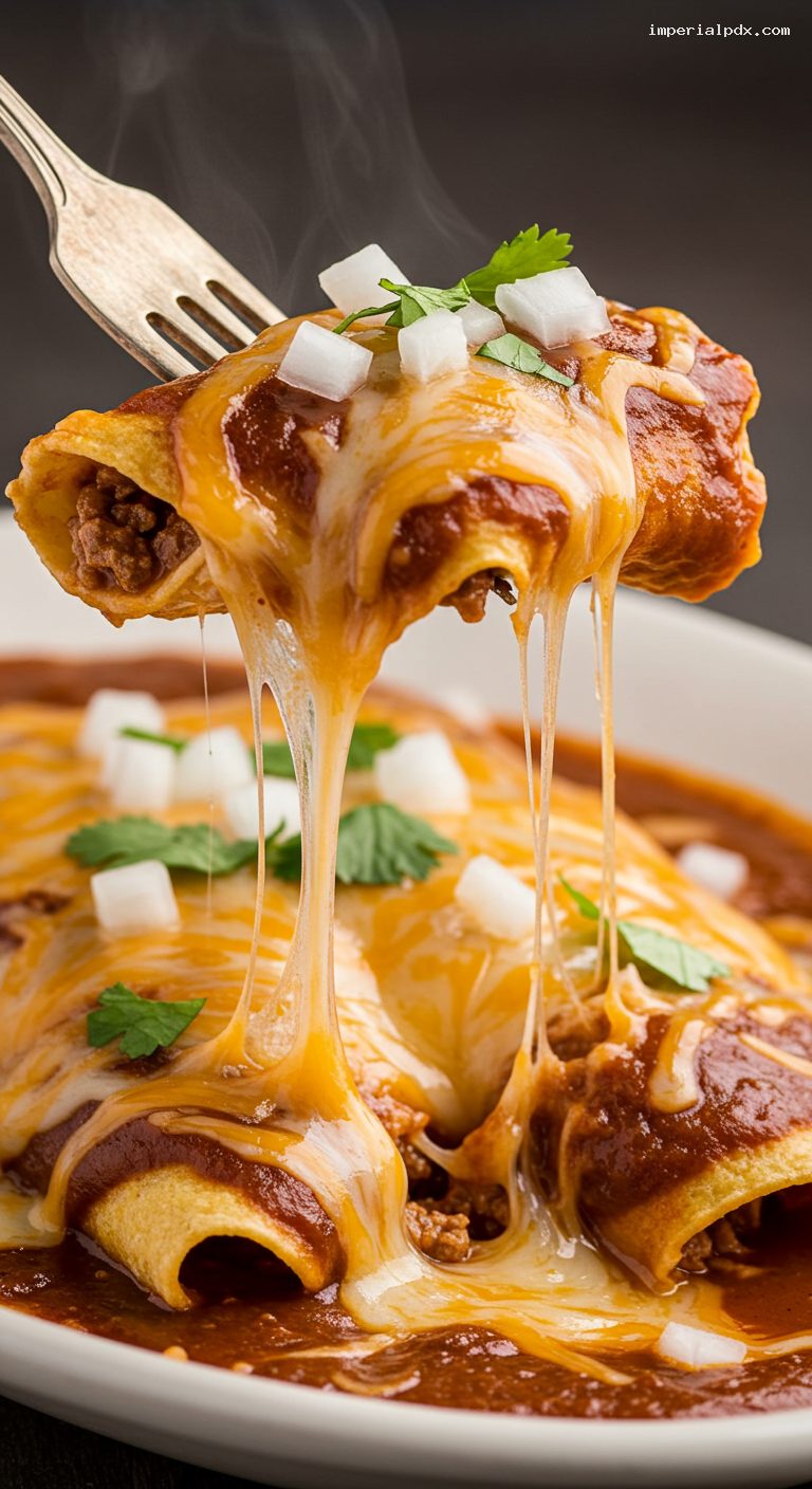 Tex-Mex Cheese Enchiladas with Chili Gravy – Closeup