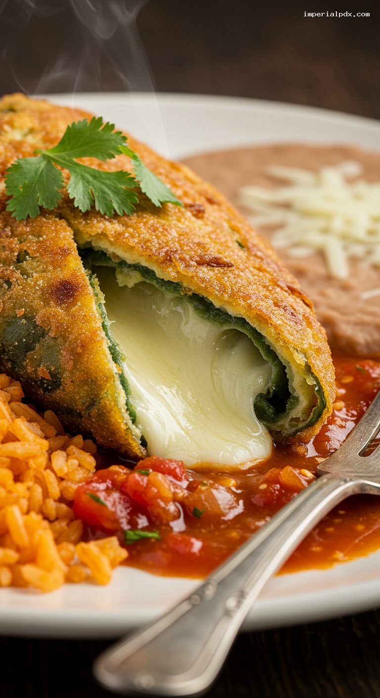 Tex-Mex Chile Rellenos with Ranchero Sauce – Closeup
