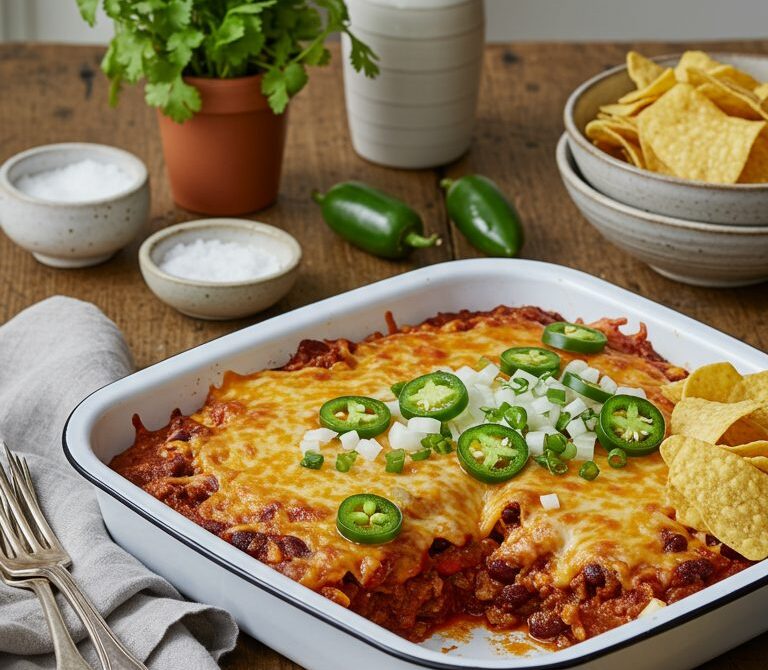 Tex-Mex Frito Pie Casserole with Chili and Cheddar