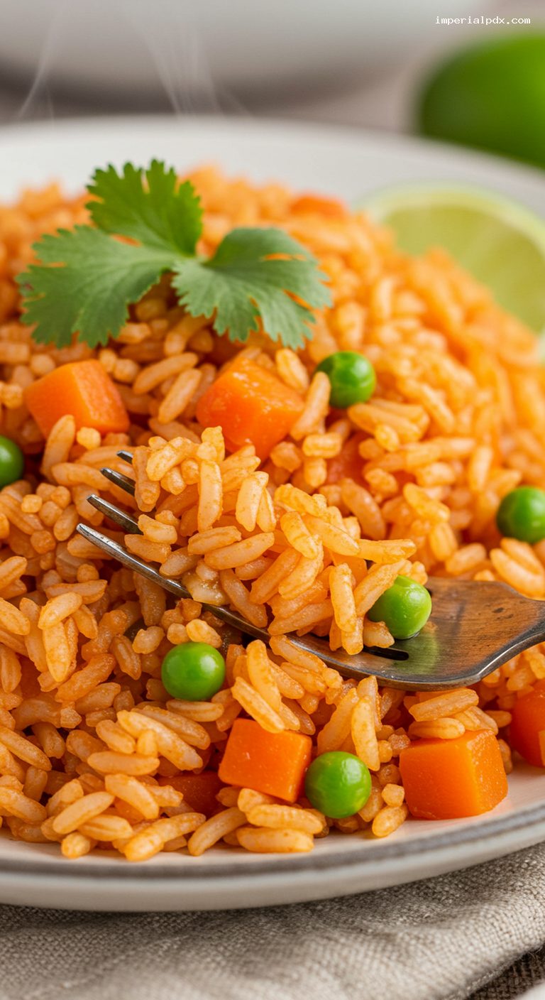 Tex-Mex Restaurant Rice with Peas and Carrots – Closeup