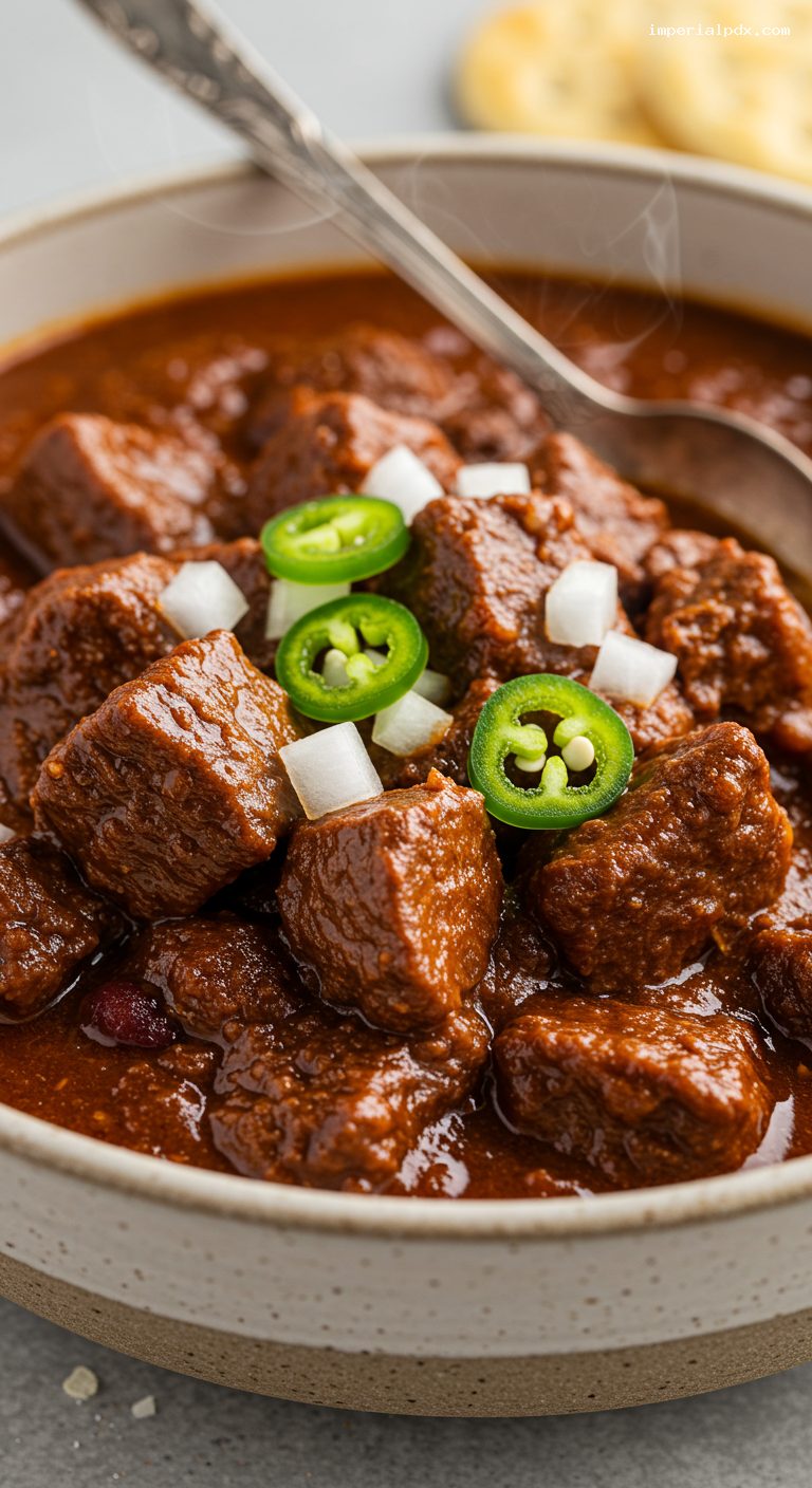 Texas Red Chili With Ancho-Guajillo and Masa – Closeup
