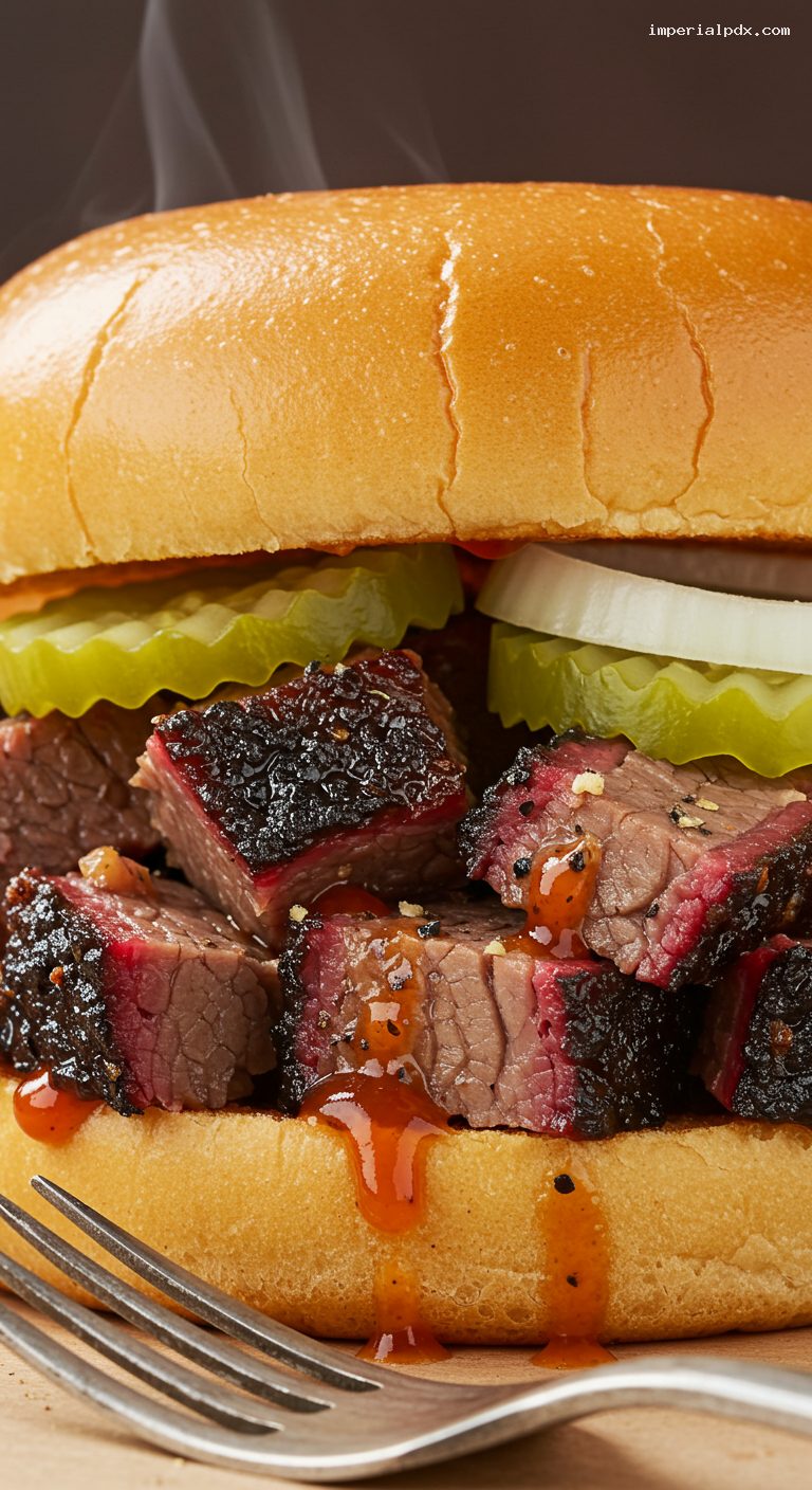 Texas-Style Chopped Brisket Sandwich with Mop Sauce – Closeup