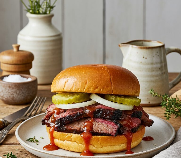 Texas-Style Chopped Brisket Sandwich with Mop Sauce