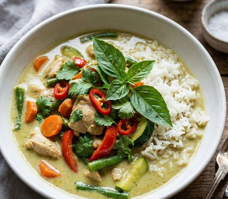 Thai Green Curry Chicken With Vegetables and Jasmine Rice