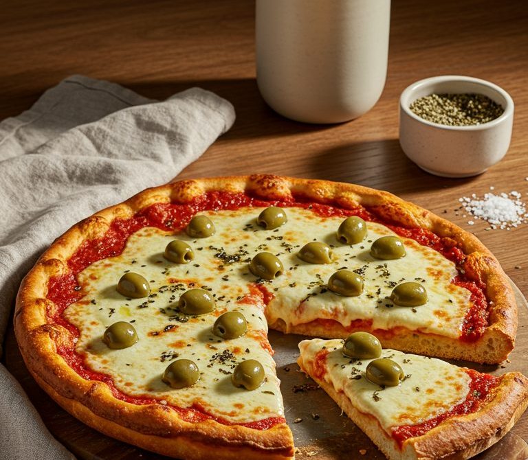 Thick-Crust Mozzarella Pan Pizza with Olives