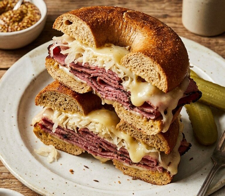 Toasted Pastrami and Sauerkraut Bagel Melt