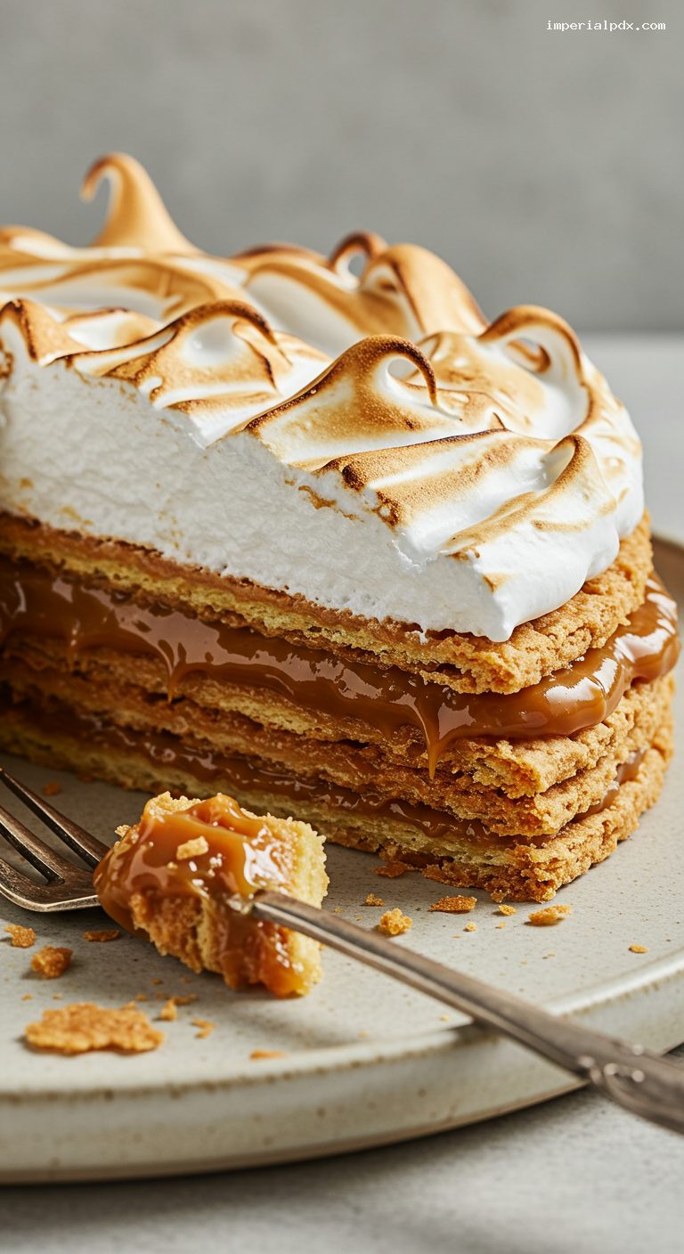 Torta Rogel with Dulce de Leche and Torched Meringue – Closeup