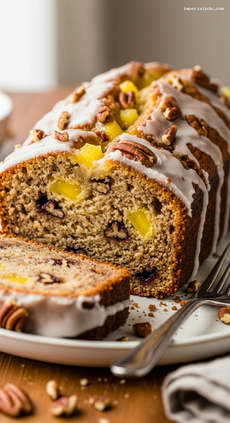 Tropical Hummingbird Banana-Pineapple Loaf with Pecans – Closeup