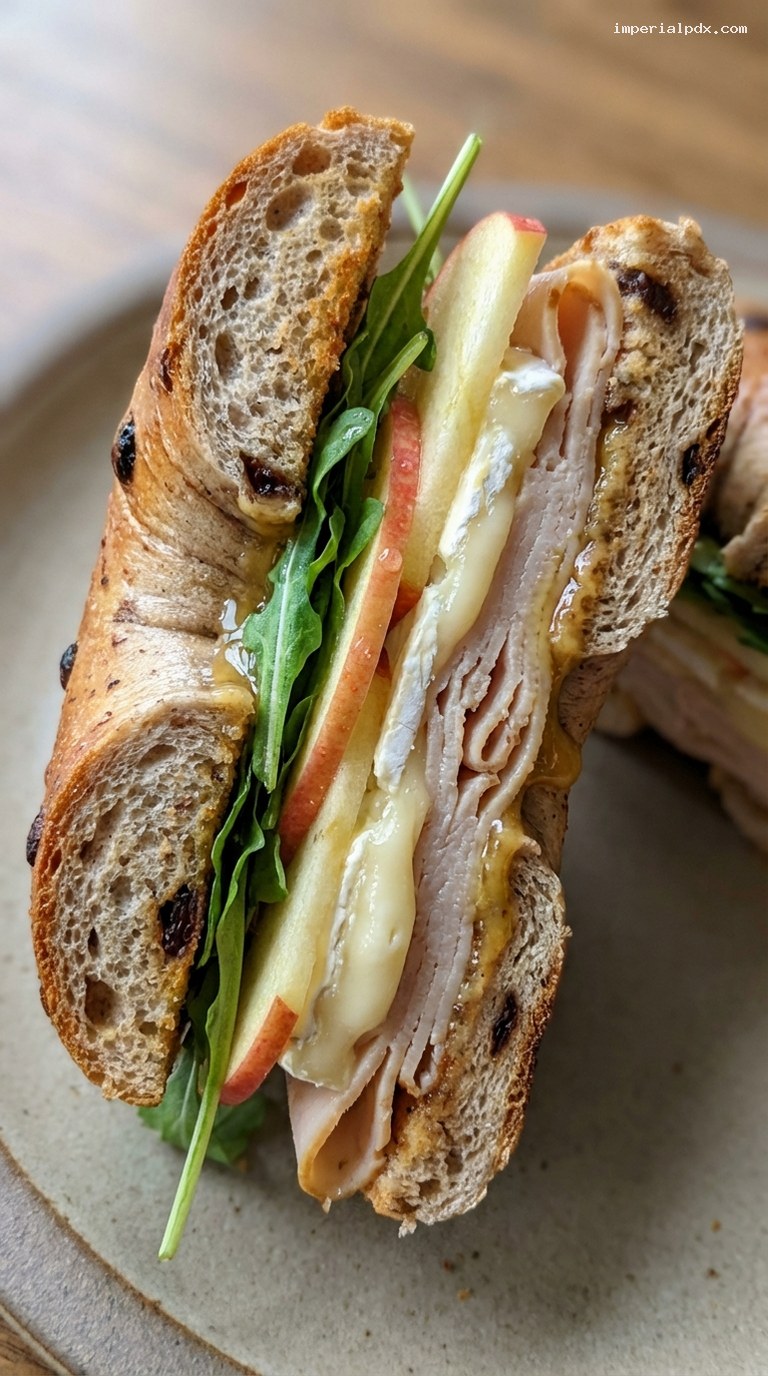 Turkey, Apple and Brie Bagel with Honey Mustard – Closeup