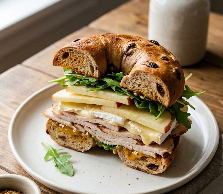 Turkey, Apple and Brie Bagel with Honey Mustard