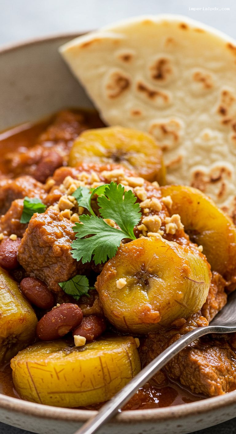 Ugandan Matoke Stew with Beef or Beans – Closeup