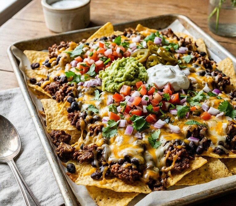 Ultimate Loaded Beef Nachos With Pico and Guacamole