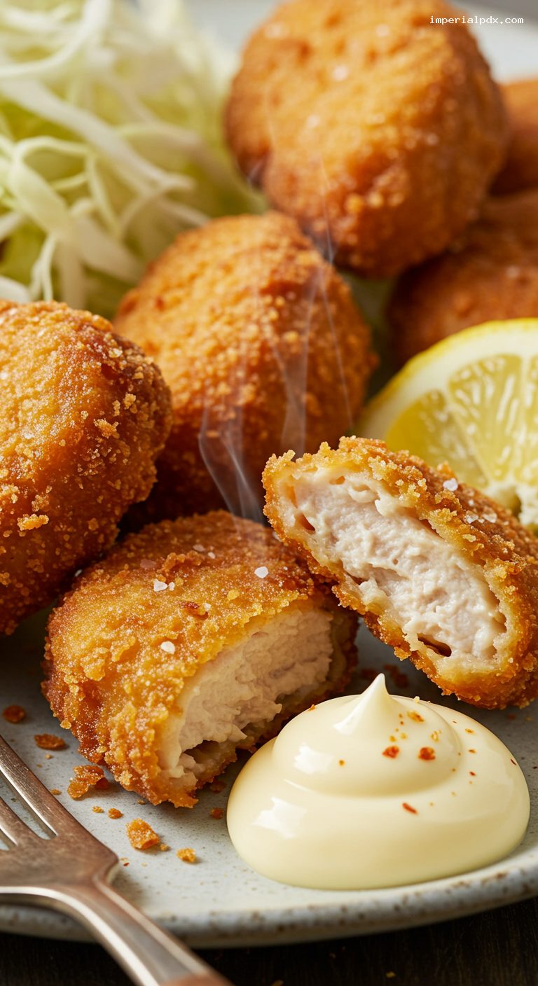 Ultra-Crispy Chicken Karaage Nuggets with Lemon and Mayo – Closeup