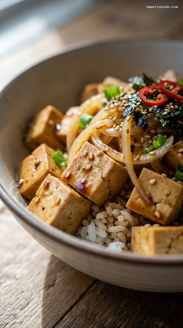 Vegetarian Hawaiian Tofu Poke Bowls – Closeup