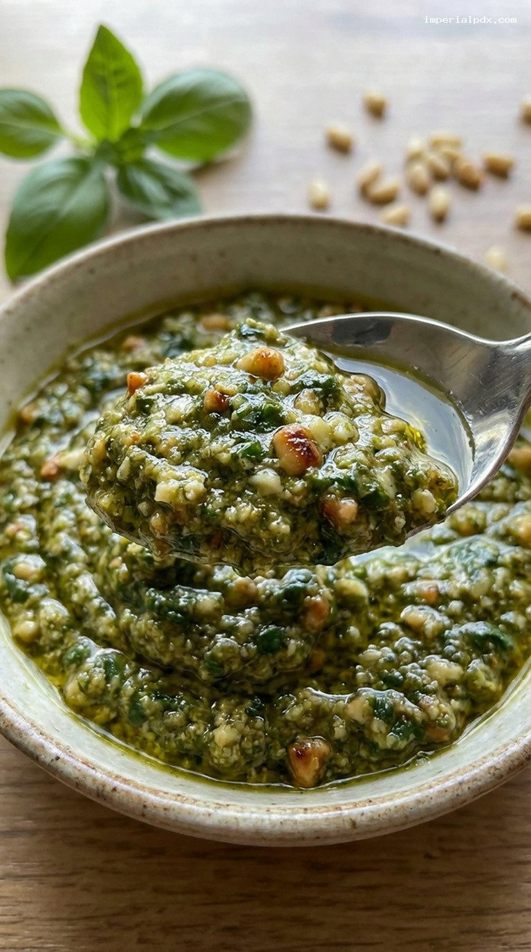 Vibrant Basil Pesto with Toasted Walnuts and Parmesan – Closeup