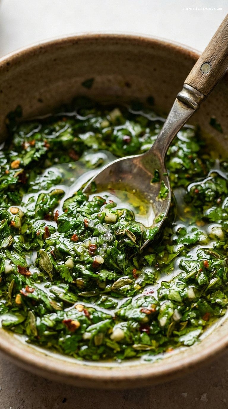 Vibrant Chimichurri Verde for Steak, Potatoes, and Fish – Closeup