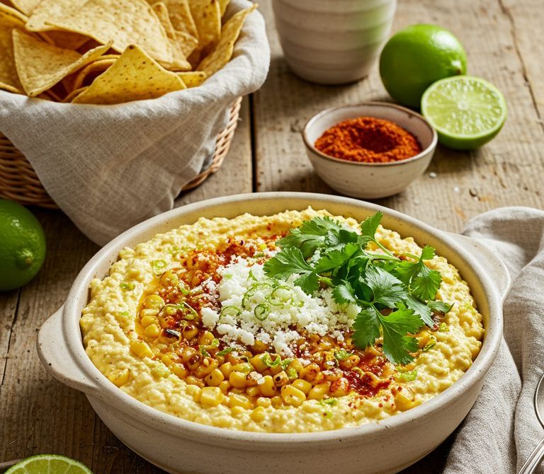 Warm Elote Street Corn Dip with Cotija and Lime