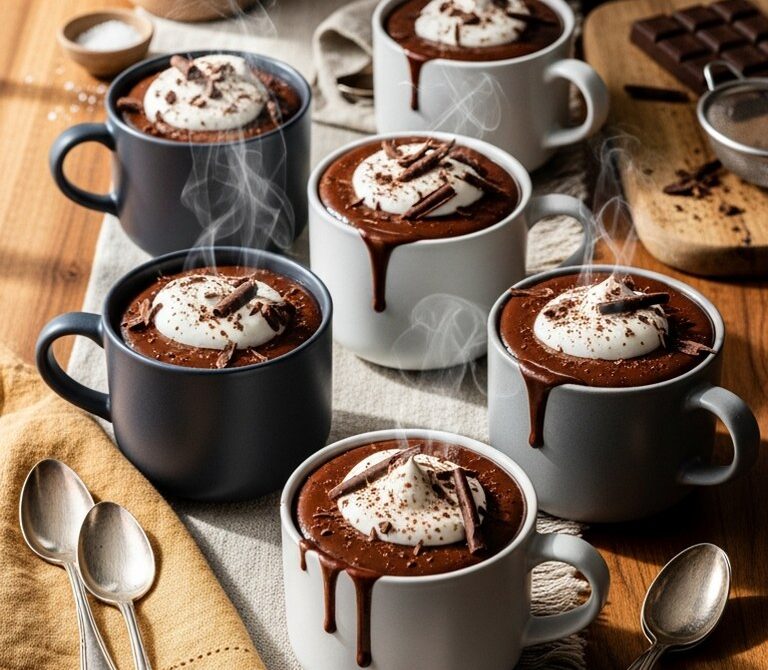 Warm Hot Cocoa Pudding with Whipped Cream