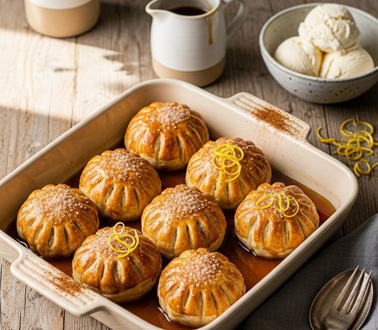 Warm Maple-Apple Dumplings in Maple Syrup Sauce