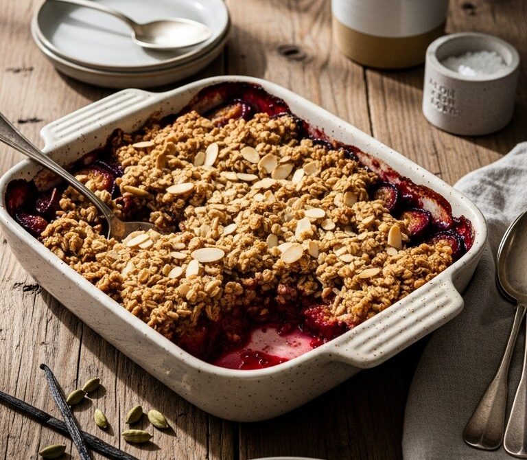 Warm Spice Plum Crisp with Nutty Oat Topping