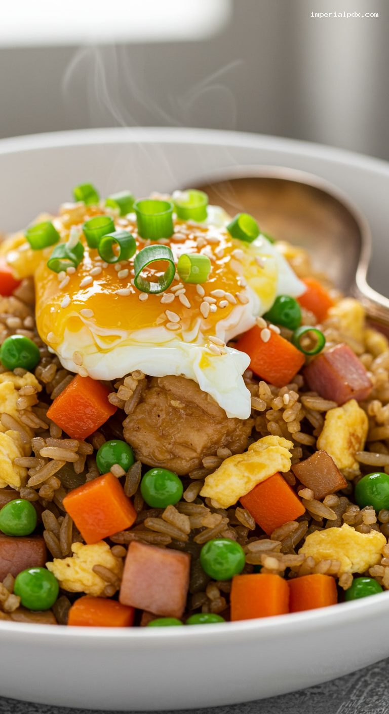 Weeknight Fried Rice with Veggies and Soft Scrambled Eggs – Closeup