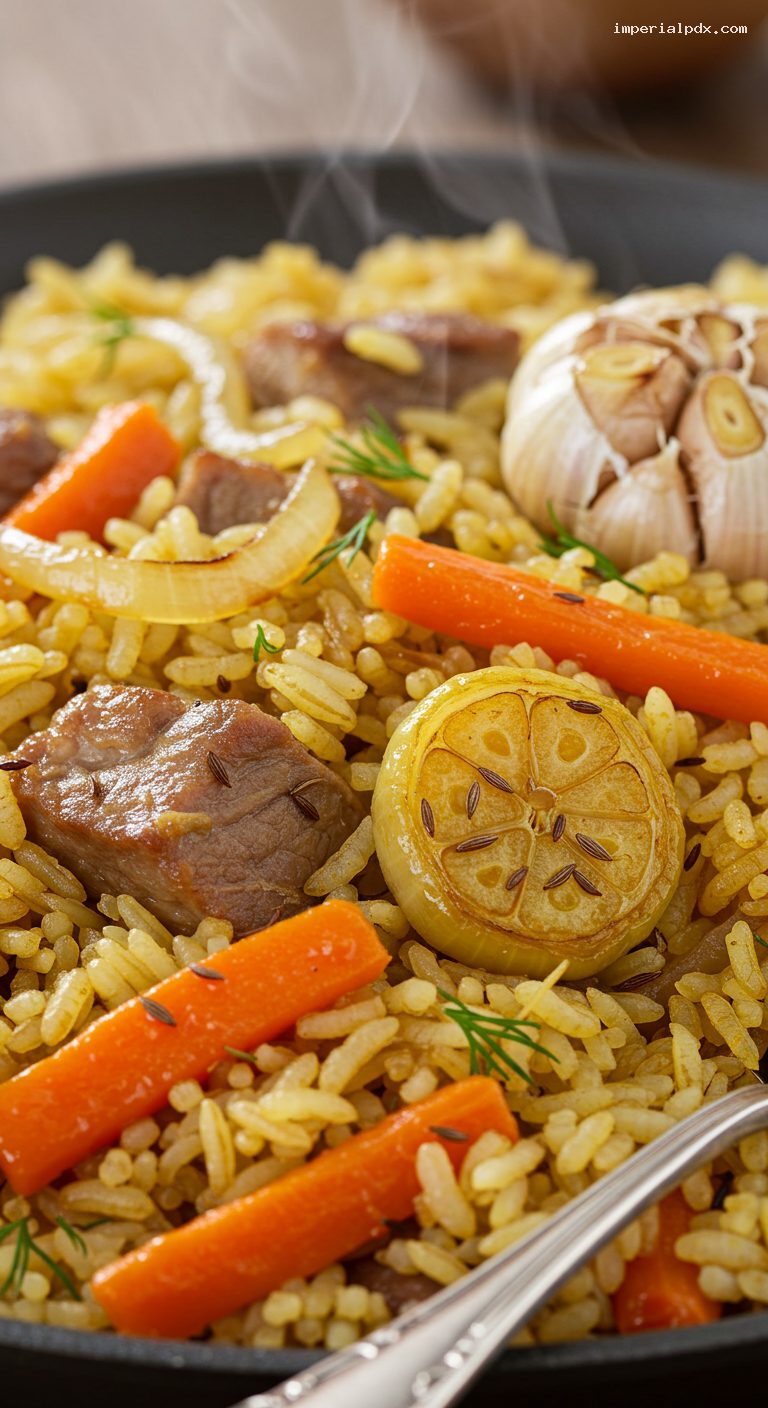 Weeknight Plov: Uzbek-Style Rice Pilaf with Pork or Chicken – Closeup