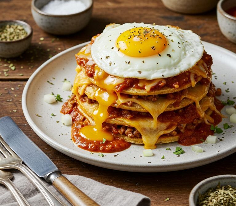 West Texas Stacked Enchiladas with Fried Egg
