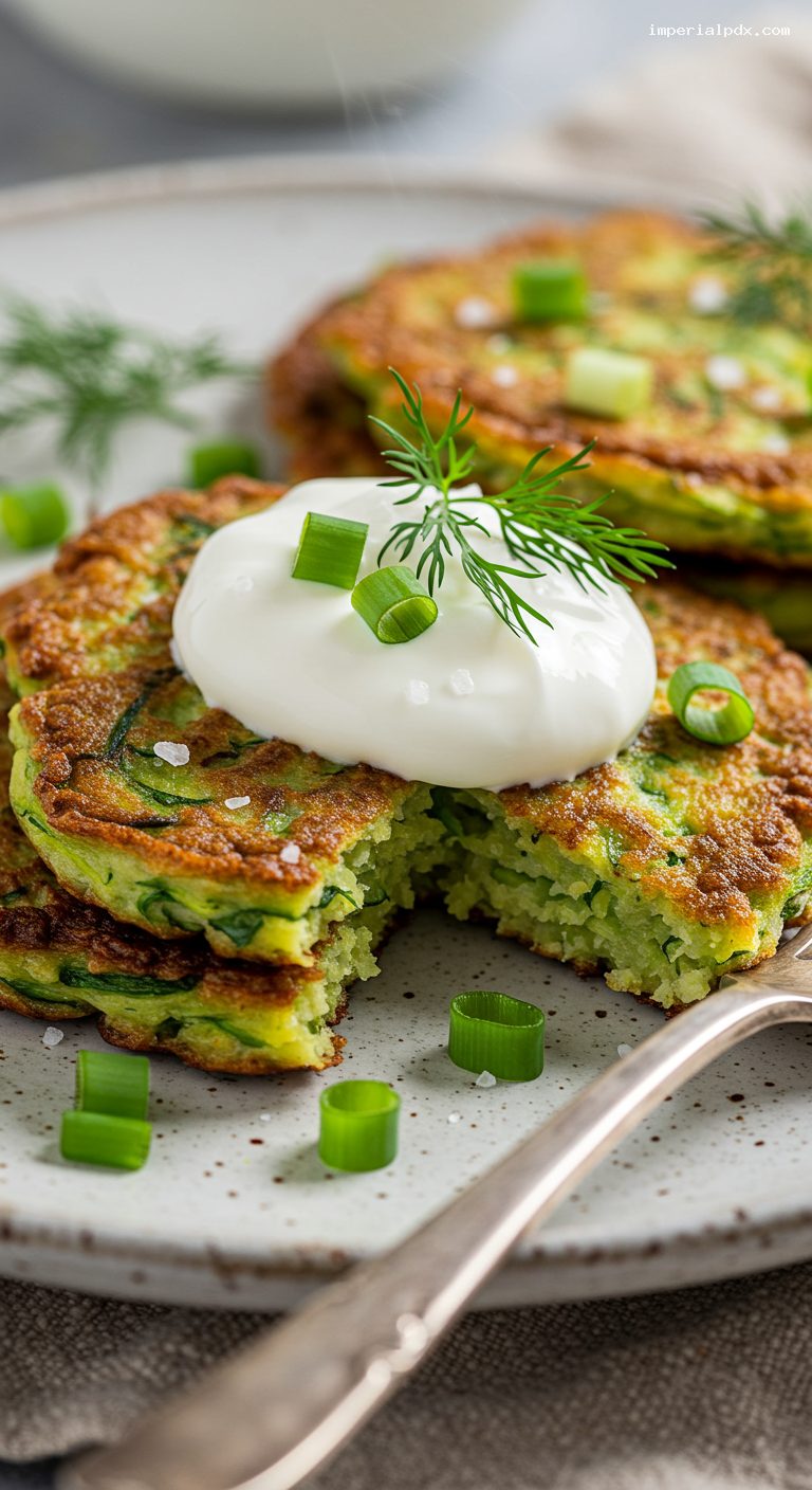 Zucchini Fritters with Dill and Garlicky Sour Cream – Closeup