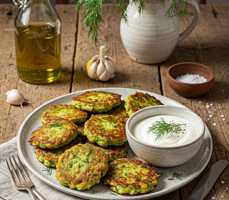 Zucchini Fritters with Dill and Garlicky Sour Cream