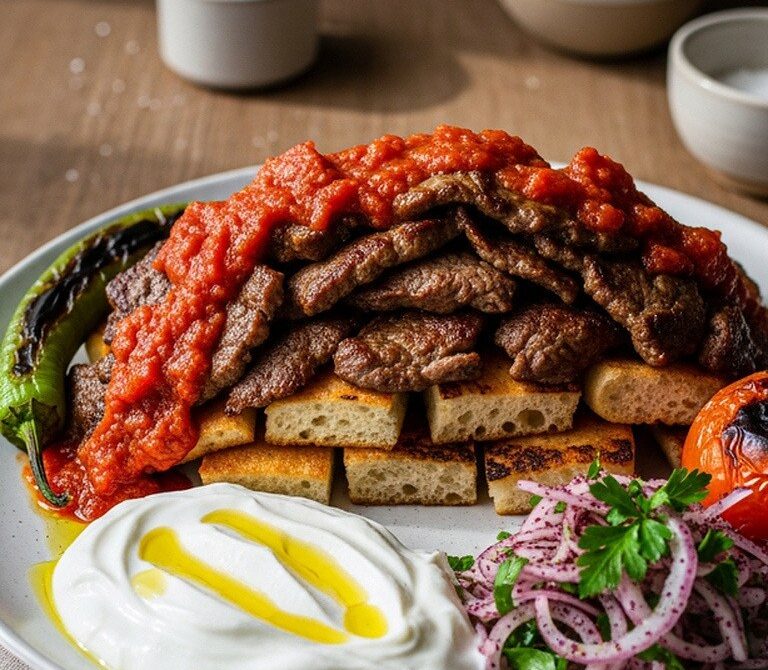 İskender-Style Kebab with Pide and Garlic Yogurt