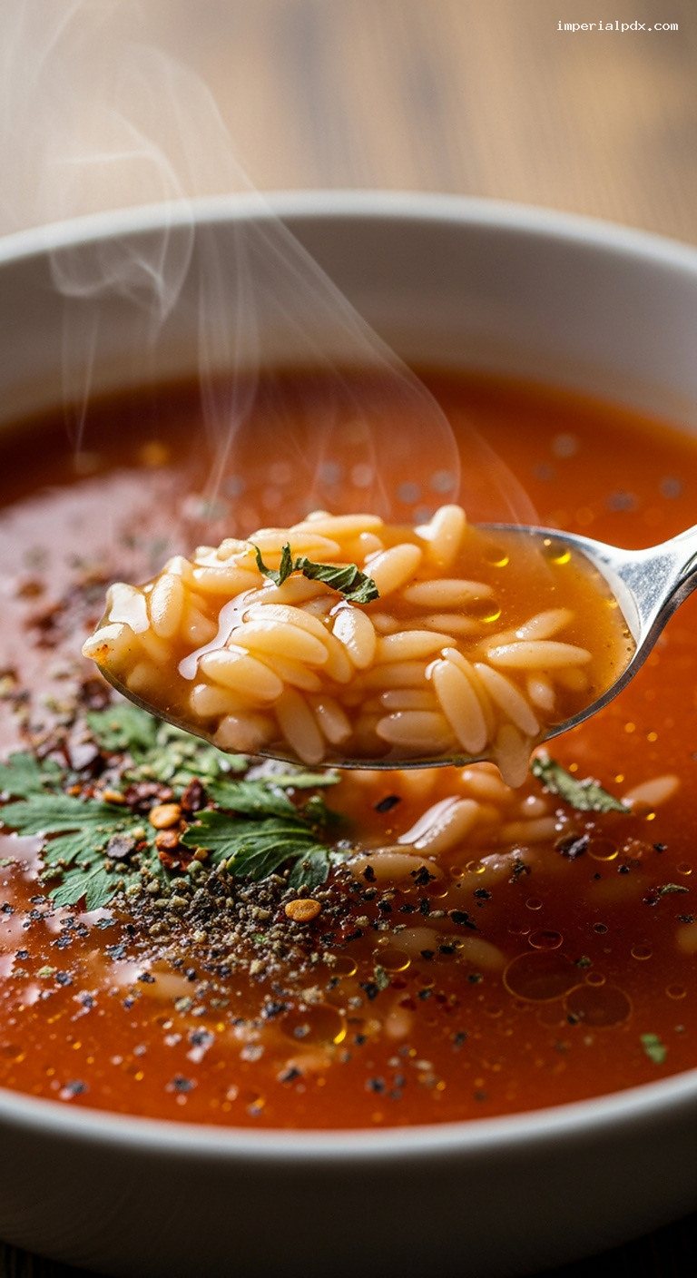 Şehriye Çorbası Turkish Tomato Orzo Soup – Closeup