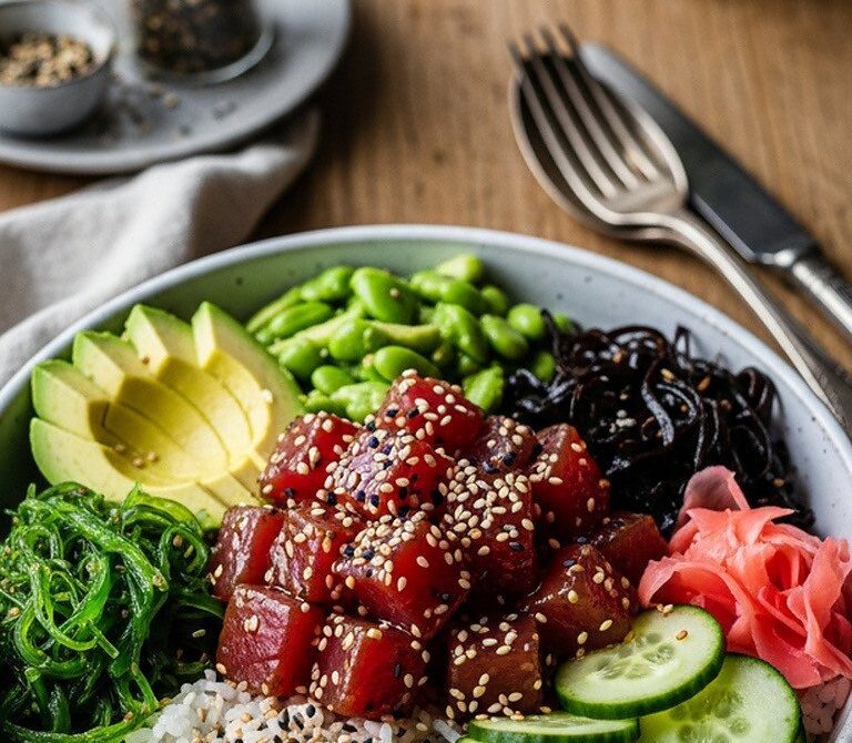 Ahi Poke Bowls with Avocado, Seaweed, and Furikake