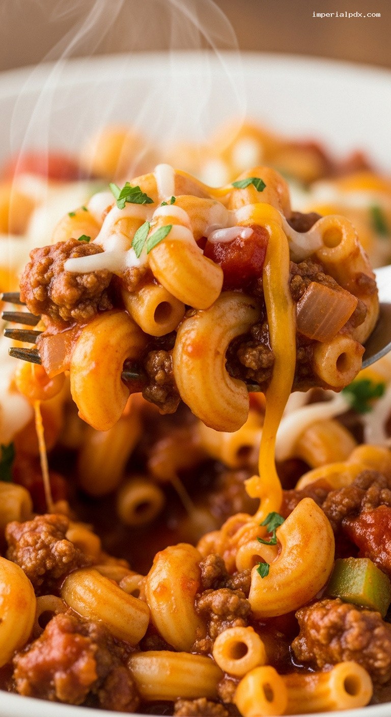 American-Style Beef Goulash with Elbow Macaroni – Closeup