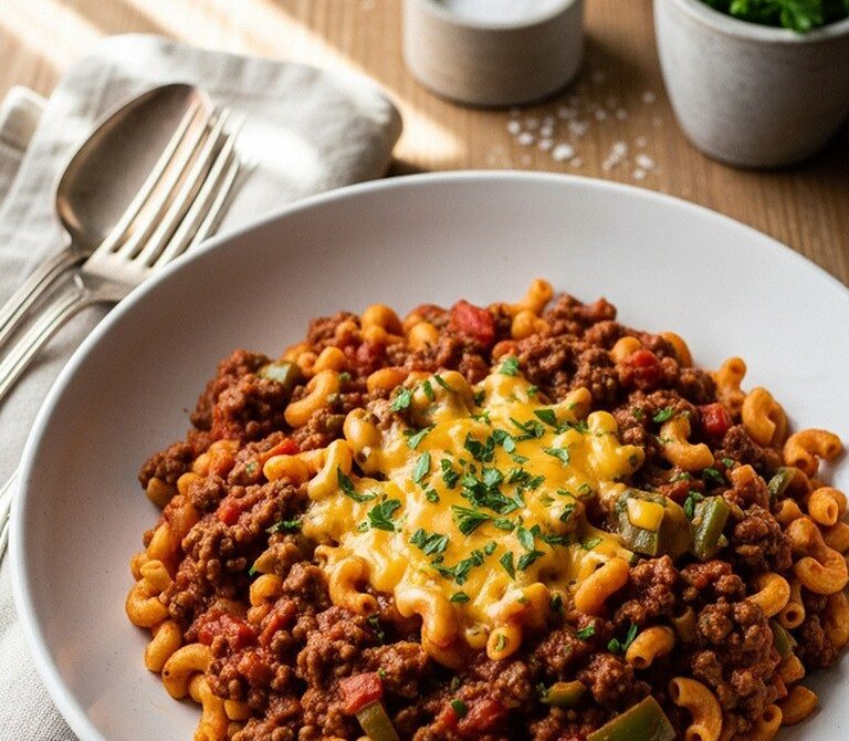 American-Style Beef Goulash with Elbow Macaroni