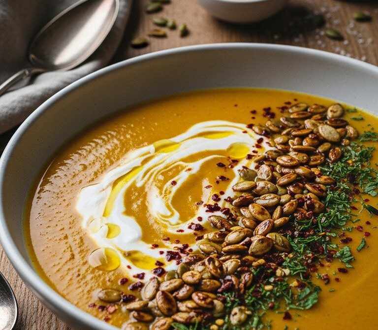 Anatolian Pumpkin Soup With Yogurt and Roasted Seeds