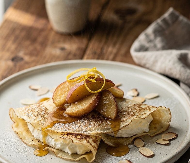 Apple Cinnamon Crepes With Sweet Ricotta and Warm Apples
