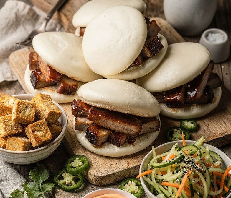 Assorted Bao Bun Station With Pork Belly and Crispy Tofu