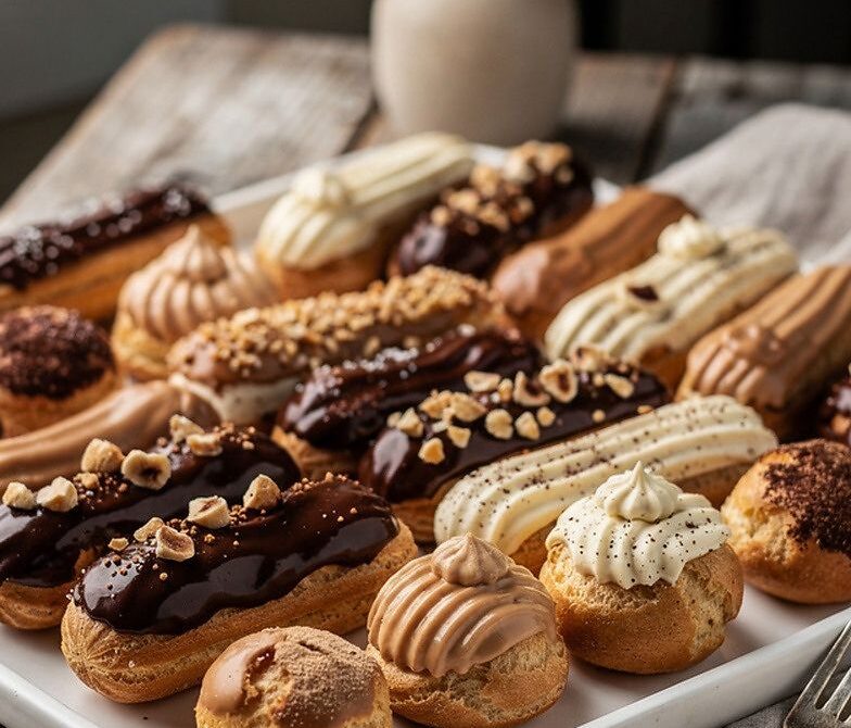 Assorted Mini Éclairs and Cream Puffs Dessert Tray
