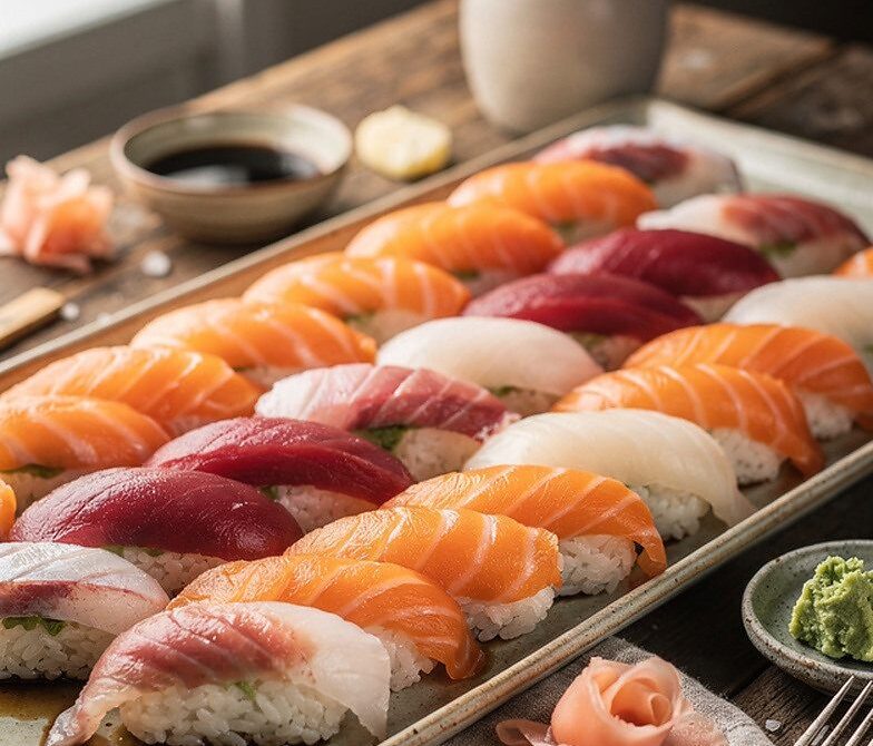 Assorted Sushi Nigiri With Salmon, Tuna, Yellowtail, and Sea Bream