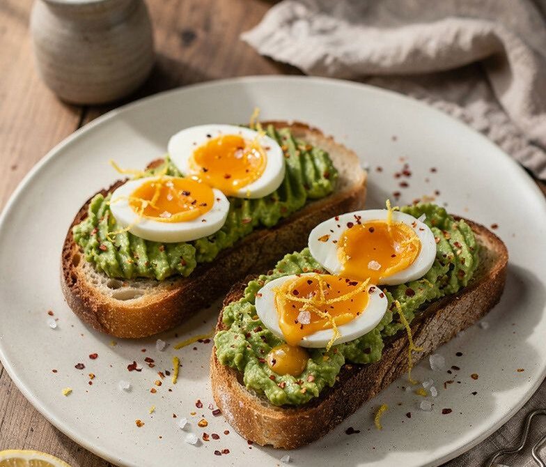 Avocado Toast With Jammy Eggs, Chili Flakes, and Lemon Zest