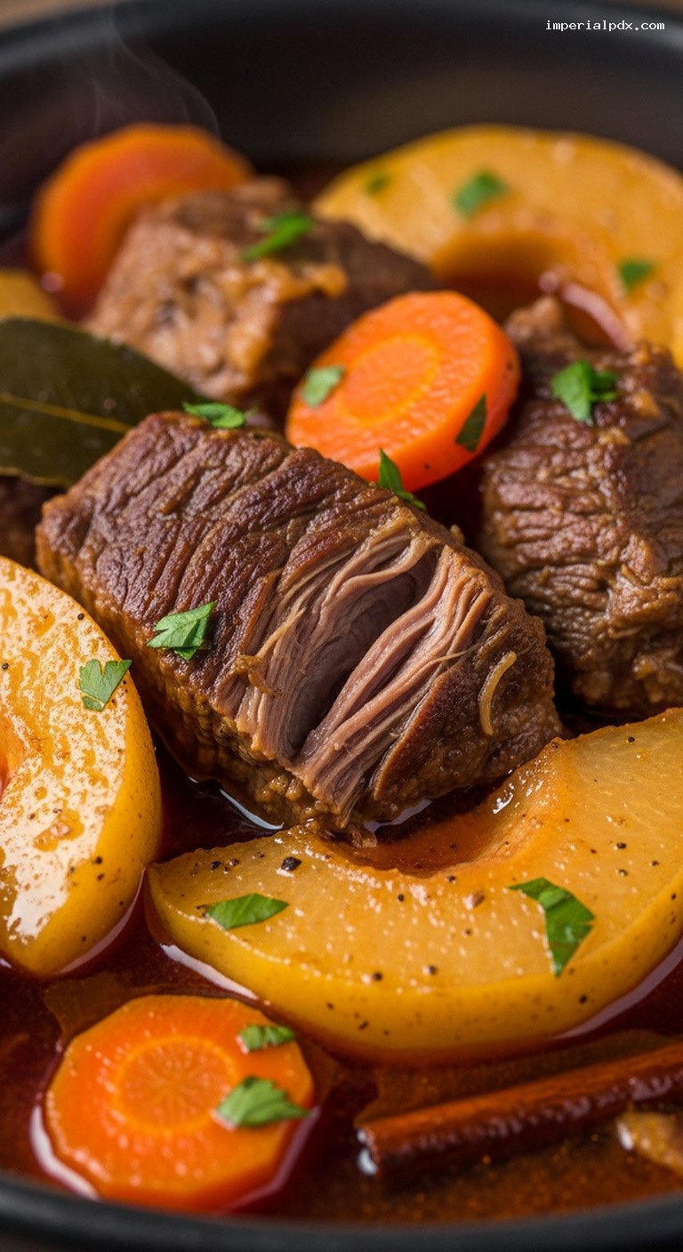 Ayvalı Tas Kebabı: Turkish Beef and Quince Stew – Closeup