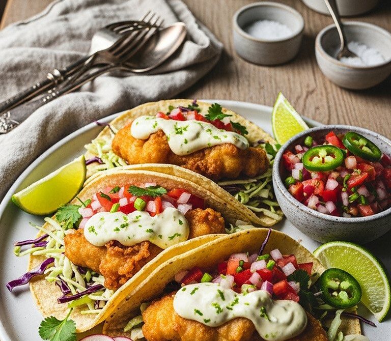 Baja Fish Tacos With Cabbage Slaw and Crema
