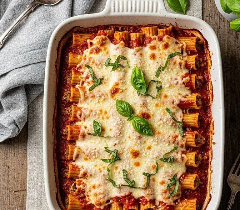 Baked Beef and Ricotta Stuffed Manicotti