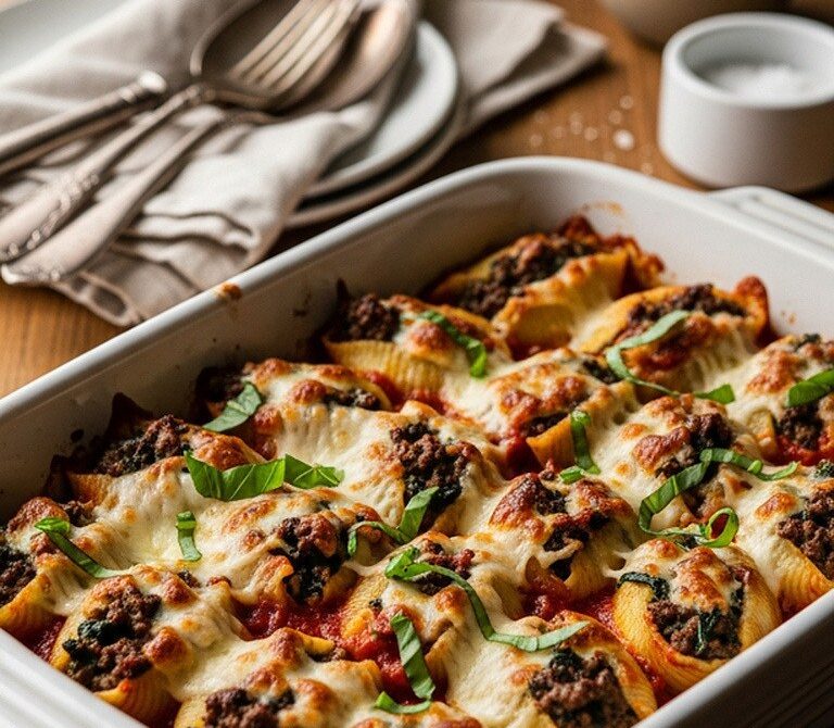 Baked Beef and Spinach Stuffed Shells